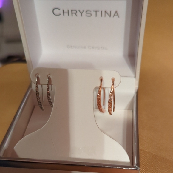 Rose Gold Crystal Hoop Earrings Sale - Picture 1 of 5